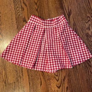 ZARA Red/Ecru Pleated Front Gingham Shorts/Skort Size Small EUC
